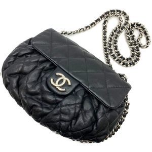 Chanel Chain Shoulder Bag Lambskin Black Silver Hardware Flap